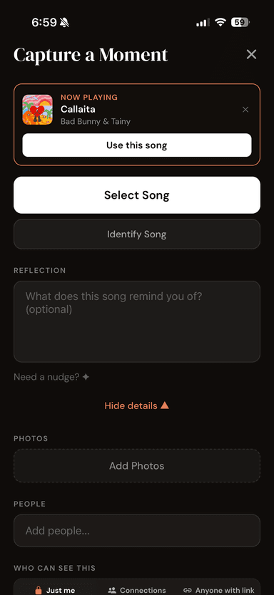 Capture a Moment screen